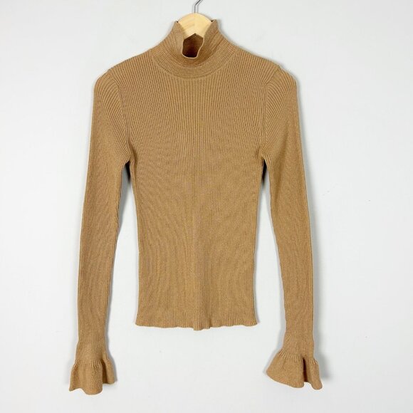 Stine Goya Tan Ribbed Mock Neck Top Wool Blend Size Medium Women's - Picture 1 of 5